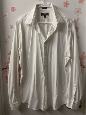 Express Men's Cream Long Sleeve Dress Shirt